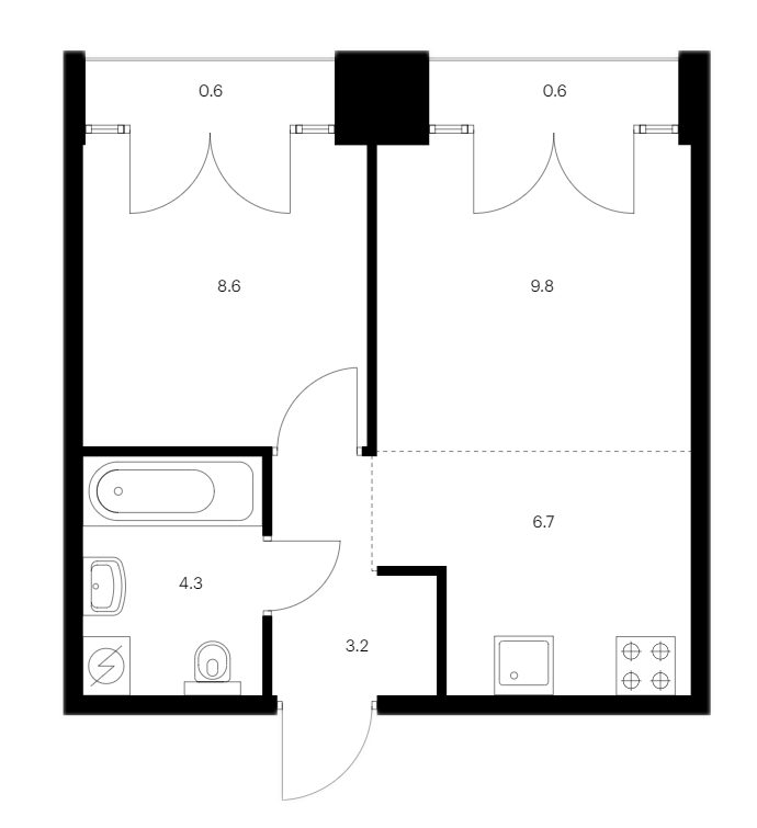1-комнатная квартира 33.8 м², 8/9 эт., ЖК «Лермонтовский 54»